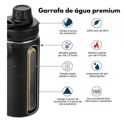 Garrafa De Agua Termica Gelada 800ml Em Aço Inox Antivazamento Com Infusor Com Alça Agua Quente ou Fria Para Academia Treino Caminhada Preta acesse esse. link https:amzn.to48qhorv 762347