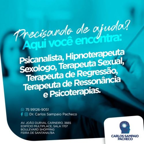 Hipnoterapeuta Feira De Santana Carlos Sampaio Pacheco 75 991269051 whatsapp 602738