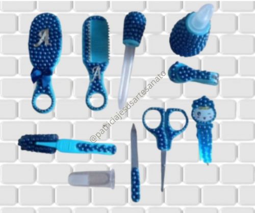 Kit Luxo personalizados com perolas para bebe higiene pessoal 756734