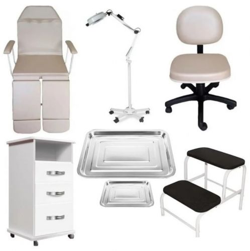 Kit Maca Podologia Cadeira Mocho Escada tripé Exaustor Carrinho Bandejas de Brinde 768532