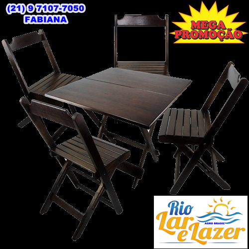 Mesa com 4 cadeiras em madeira  dobrável 70 x 70 704916