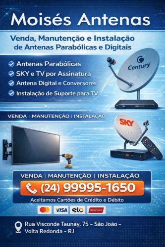 Moises antenas são joao volta redonda instalações concertos  manutenções e vendas de antenas parabólicas digital sky oitv antenas digitais comuns e instalações e configurações de televisão  785695