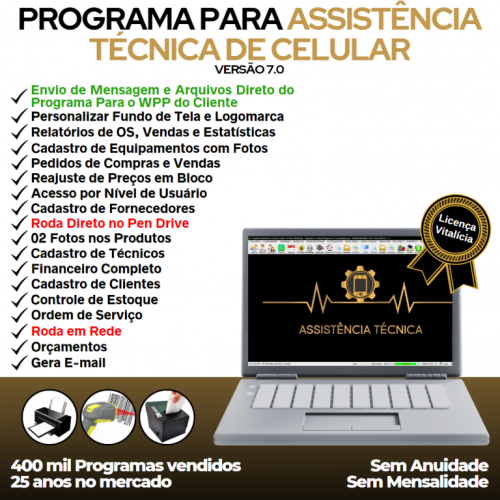 Programa Ordem de Serviço Assistência Técnica Celular  Vendas  Financeiro  Estatística v7.0 - Fpqsystem 654588