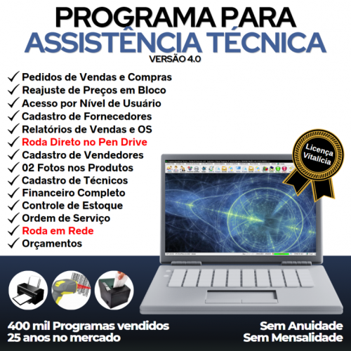 Programa Ordem de Serviço Assistência Técnica Vendas e Financeiro v4.0 - Fpqsystem 654064