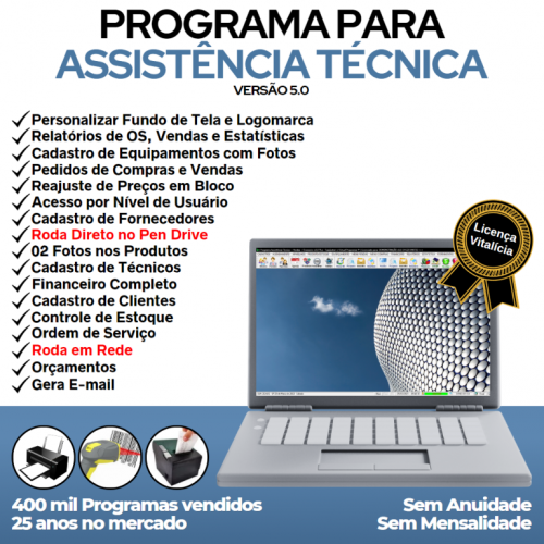 Programa Ordem de Serviço Assistência Técnica Vendas e Financeiro v5.0 - Fpqsystem 654084