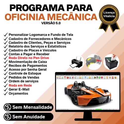 Programa Ordem de Serviço para Oficina Mecânica com Check List  Vendas  Estoque e Financeiro v5.0 Plus - Fpqsystem 654704