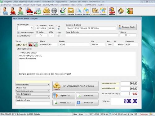 Programa Ordem de Serviço para Oficina Mecânica com Estoque v2.0 - Fpqsystem 654652
