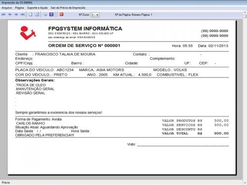 Programa Ordem de Serviço para Oficina Mecânica com Estoque v2.0 - Fpqsystem 654653