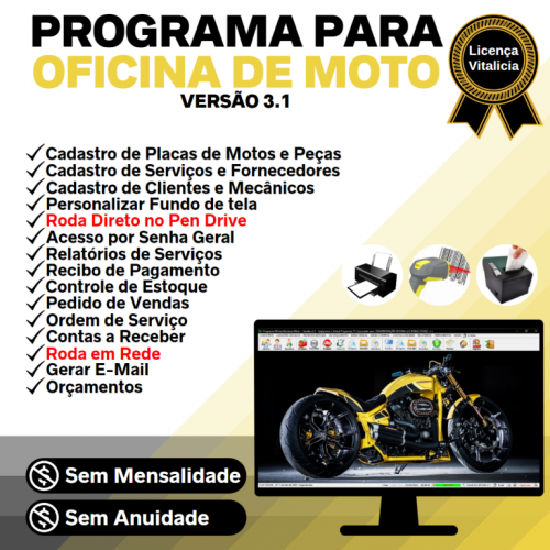 Programa Ordem de Serviço para Oficina Mecânica de Moto  Estoque  Vendas v3.1 - Fpqsystem 654807