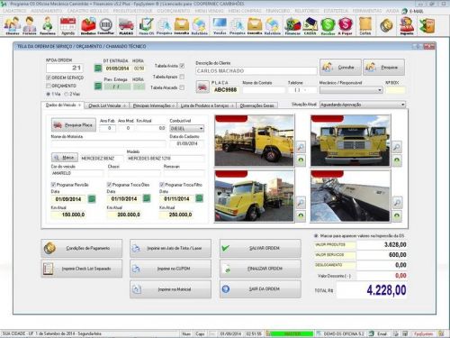 Programa Ordem de Serviço para Oficina Mecânica para Caminhão com Check List  Vendas  Estoque e Financeiro v5.2 Plus - Fpqsystem 654975