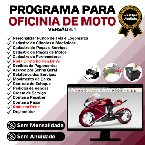 Programa Ordem de Serviço para Oficina Mecânica para Motos com Vendas Estoque e Financeiro v4.1 - Fpqsystem 654827