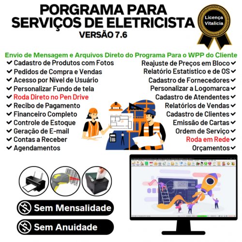 Programa Os Serviços de eletricista   com Vendas Financeiro e Estatísticas v7.6 Plus - Fpqsystem 657266