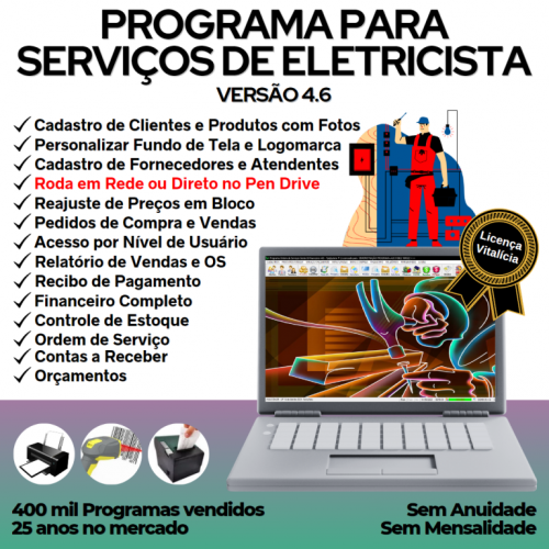 Programa Para Serviços de Eletricista e Orçamentos  Financeiro V4.6 - Fpqsystem 657028