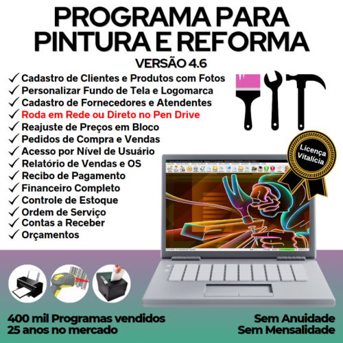 Programa Para Serviços de Pintura e Reforma e Orçamentos  Financeiro V4.6 - Fpqsystem 657067