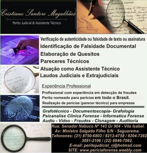 Perito documentoscopia e grafotécnico  Cristiano Santoro Magalhães - Rj Sp Es Mg Br 238554