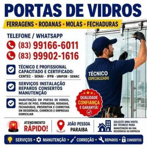 Portas   De  Vidros   Ferragens   Molas  Fechaduras  Consertos João  Pessoa  83 99166-6011 787840