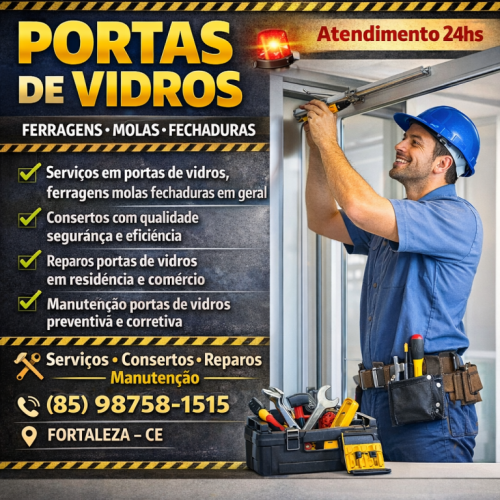 Portas   De  Vidros   Manutenção   Reparos  Fortaleza  85 98758-1515 777604