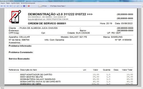 Programa Assistência Técnica Celular  Ordem de Serviço e Estoque v2.0 - Fpqsystem 623051
