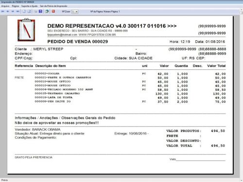 Software Para Gerenciar Representação Pedido De Vendas V4.0 - Fpqsystem 409226