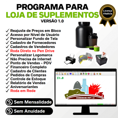 Programa Loja de Suplementos  Pdv Frente de Caixa para Tabacaria com Estoque e Financeiro v1.0 - Fpqsystem 653595