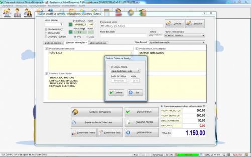 Programa Ordem de Serviço Assistencia Tecnica Ar e Refrigeração v1.0 - Fpqsystem 630162