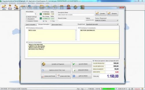 Programa Ordem de Serviço Assistencia Tecnica Ar e Refrigeração v1.0 - Fpqsystem 630175