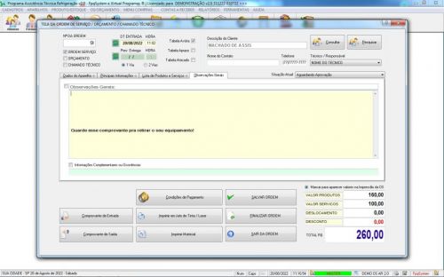 Programa Ordem de Serviço Assistencia Tecnica Ar e Refrigeração v2.0 - Fpqsystem 630184