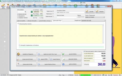 Programa Ordem de Serviço Assistência Técnica Ar e Refrigeração Vendas e Estoque v3.0 - Fpqsystem 630204