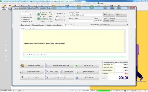 Programa Ordem de Serviço Assistencia Tecnica Ar e Refrigeração  Vendas e Estoque v3.0 - Fpqsystem 630204