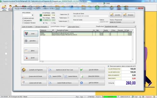 Programa Ordem de Serviço Assistência Técnica Ar e Refrigeração Vendas e Estoque v3.0 - Fpqsystem 630205