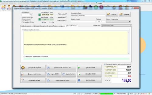 Programa Ordem de Serviço Assistencia Tecnica Ar e Refrigeração  Vendas Estoque e Financeiro v4.0 Plus - Fpqsystem 630225