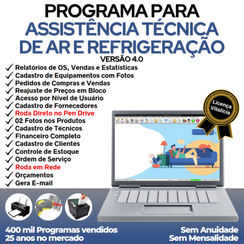 Programa Ordem de Serviço Assistencia Tecnica Ar e Refrigeração  Vendas Estoque e Financeiro v4.0 Plus - Fpqsystem 653179