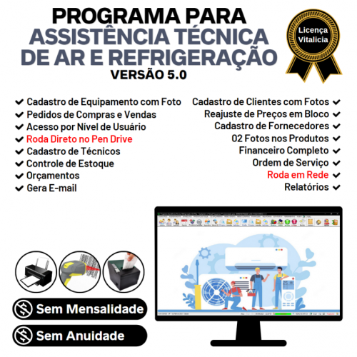 Programa Ordem de Serviço Assistencia Tecnica Ar e Refrigeração  Vendas Estoque e Financeiro v5.0 Plus - Fpqsystem 653150