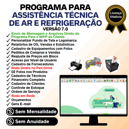 Programa Ordem de Serviço Assistencia Tecnica Ar e Refrigeração  Vendas Estoque e Financeiro v7.0 Plus  Whatsapp - Fpqsystem 653147