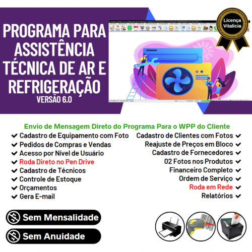 Programa Ordem de Serviço Assistencia Tecnica para Ar e Refrigeração  Vendas Estoque e Financeiro v6.0 Plus  Whatsapp - Fpqsystem 653148