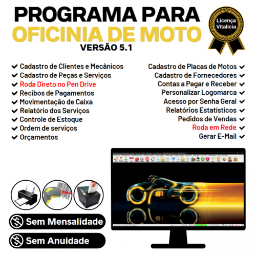 Programa Ordem de Serviço para Oficina Mecânica para Moto com Check List  Vendas  Estoque e Financeiro v5.1 - Fpqsystem 654850