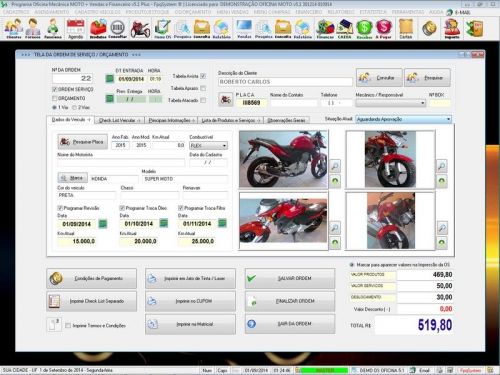 Programa Ordem de Serviço para Oficina Mecânica para Moto com Check List  Vendas  Estoque e Financeiro v5.1 - Fpqsystem 654853