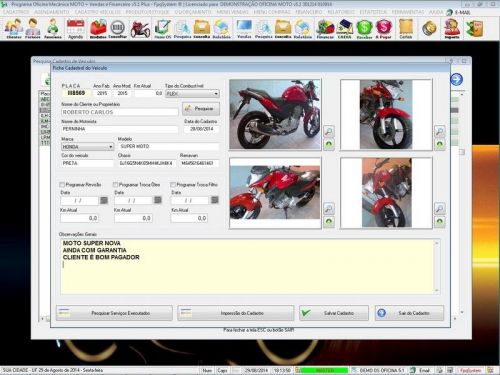 Programa Ordem de Serviço para Oficina Mecânica para Moto com Check List  Vendas  Estoque e Financeiro v5.1 - Fpqsystem 654865