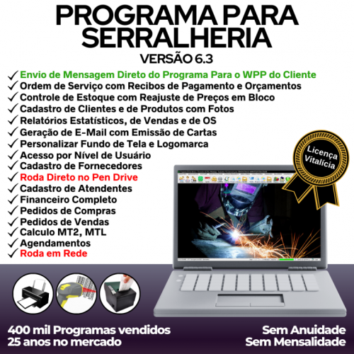 Programa Ordem de Serviço Serralheria Vendas Financeiro v6.3 Whatsapp - Fpqsystem 682438