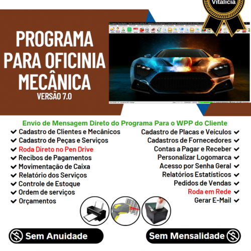 Programa Os Oficina Mecânica com Check List Vendas Estoque e Financeiro v6.0 Plus  - Fpqsystem 654731