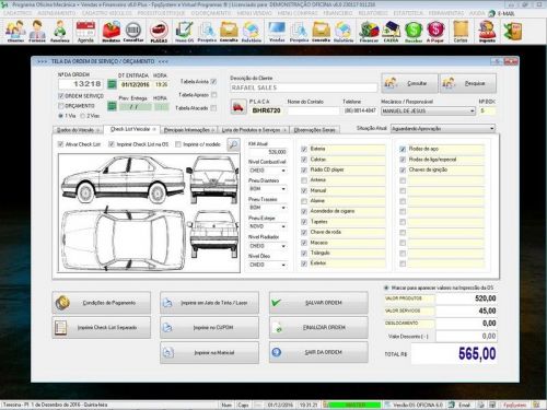 Programa Os Oficina Mecânica com Check List Vendas Estoque e Financeiro v6.0 Plus  - Fpqsystem 654748