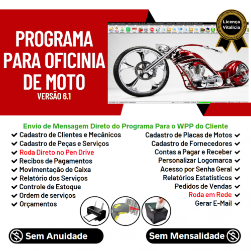 Programa Os Oficina Mecânica Moto com Check List Vendas Estoque e Financeiro v6.1 Plus - Fpqsystem 654870