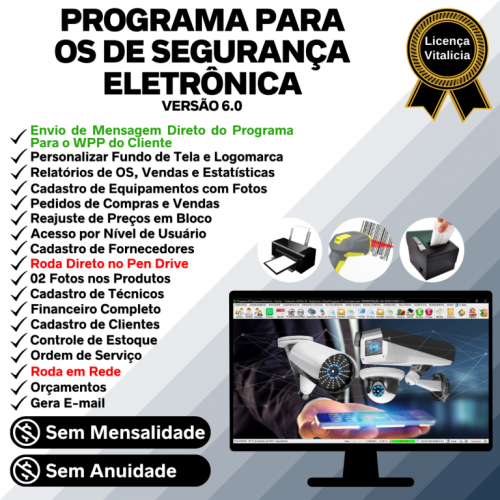 Programa Os Segurança Eletrônica  Vendas  Estoque e Financeiro v6.0 Plus  Whatsapp 681822