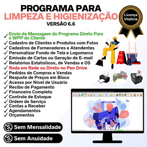 Programa Os Serviços de Limpeza e Higienização com Vendas Financeiro e Estatística v6.6 Plus - Fpqsystem 657226