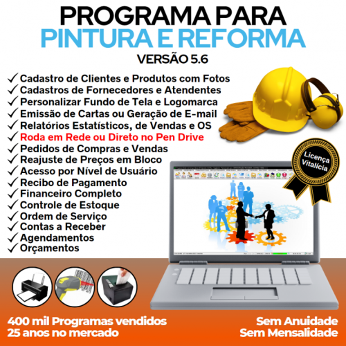 Programa Os Serviços de Pintura e Reforma com Vendas Financeiro e Estatística v5.6 Plus - Fpqsystem 657147