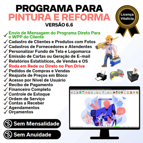 Programa Os Serviços de Pintura e Reforma com Vendas Financeiro e Estatística v6.6 Plus - Fpqsystem 657227