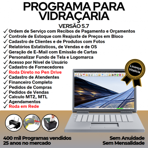 Programa Os Vidraçaria e Esquadria com Vendas Financeiro e Agendamento v5.7 Plus 682606