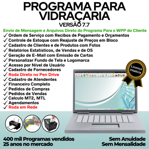 Programa Os Vidraçaria e Esquadria  Vendas  Financeiro v7.7 Plus Whatsapp 682724