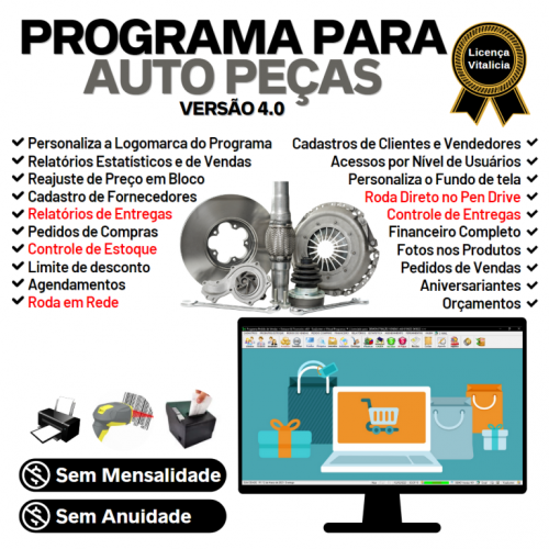 Programa para Auto Peças com Controle de Estoque Pedido de Vendas e Financeiro v4.0 Plus - Fpqsystem 656190