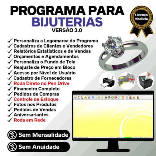 Programa para Bijuteria com Acessórios  Controle de Estoque Pedido de Vendas e Financeiro v3.0 Plus - Fpqsystem 655772